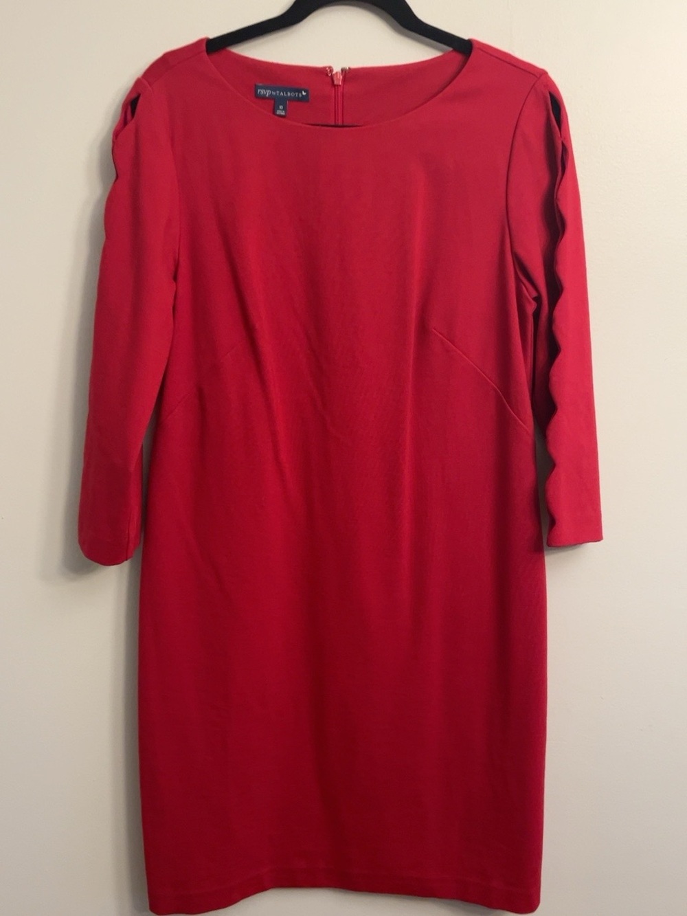 Talbots Red Long-Sleeve Scalloped-Sleeve Sheath Dress